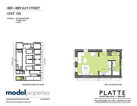 Floor plan for studio, 1 bath, 420 sqft